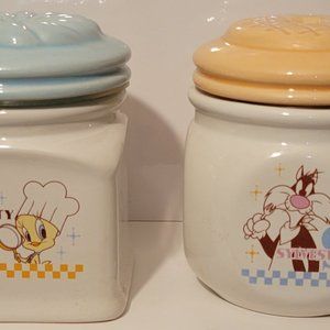 Tweety Bird & Sylvester Mr. Donuts Ceramic Storage Canister Container Set